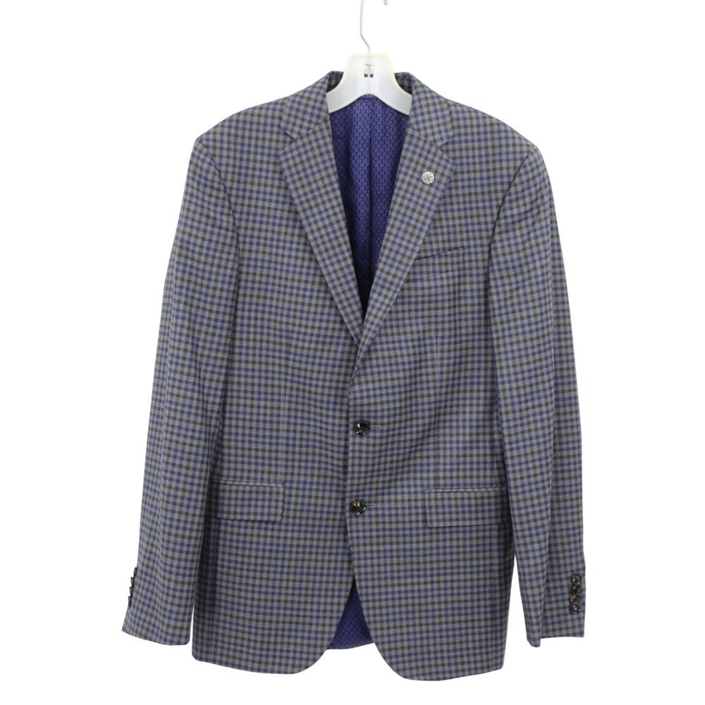 TED BAKER ENDURANCE JAY MEN'S GRAY Purple Check PLAID 2-BUTTON BLAZER SIZE 36R - Picture 2 of 7